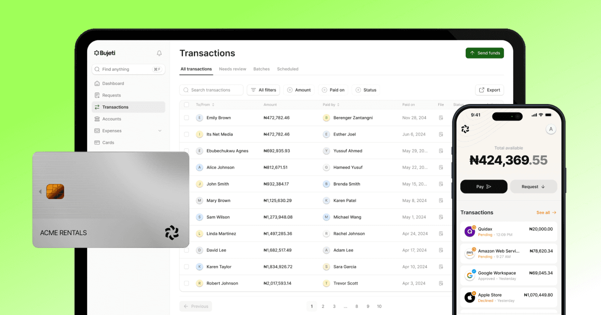 Bujeti finance operations dashboard and mobile app